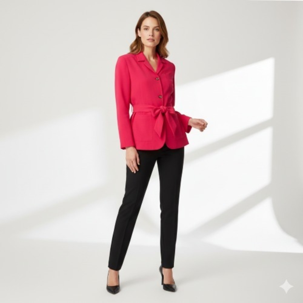 Vince Camuto Women's Fuchsia Utility Shacket Textured Crepe Belted Size XL